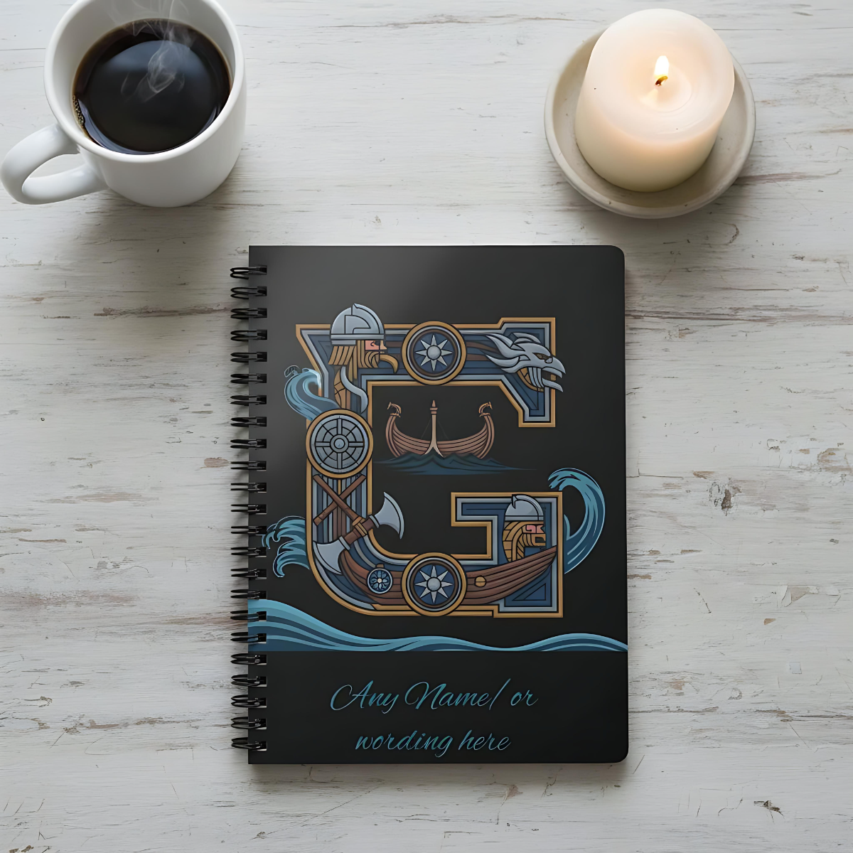 Personalized Norse Witchy Monogram A5 Notebook, Custom Journal,Monogram Notebook, Grimoire Journal, Book Of Shadows, Viking Grimoire Journal