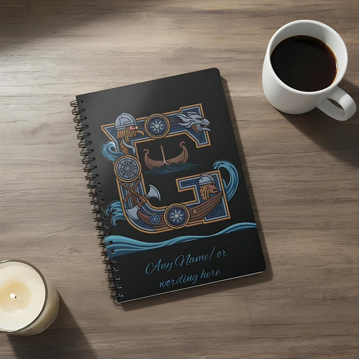 Personalized Norse Witchy Monogram A5 Notebook, Custom Journal,Monogram Notebook, Grimoire Journal, Book Of Shadows, Viking Grimoire Journal