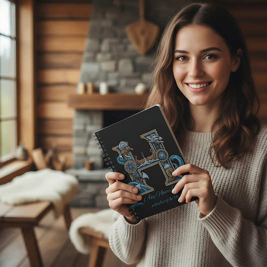 Personalized Norse Witchy Monogram A5 Notebook, Custom Journal,Monogram Notebook, Grimoire Journal, Book Of Shadows, Viking Grimoire Journal
