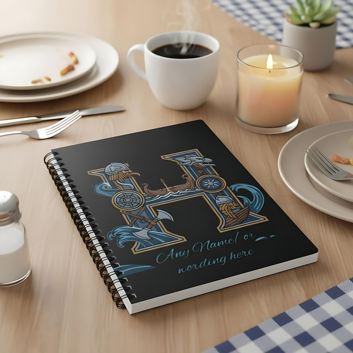 Personalized Norse Witchy Monogram A5 Notebook, Custom Journal,Monogram Notebook, Grimoire Journal, Book Of Shadows, Viking Grimoire Journal