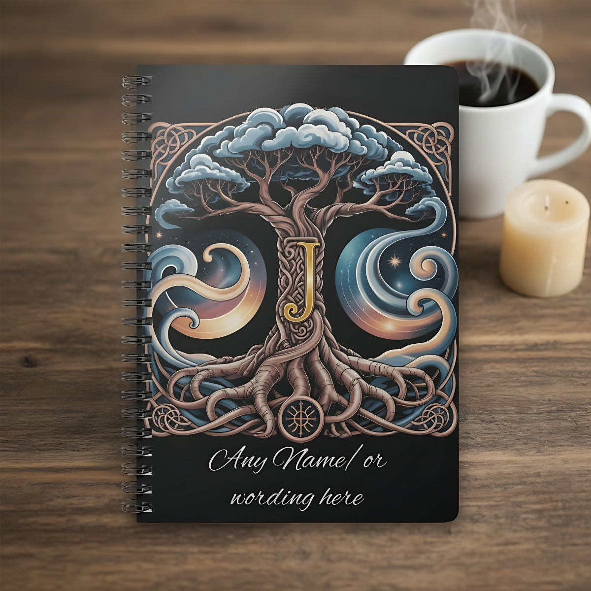 Personalized Norse Witchy Monogram A5 Notebook, Custom Journal,Monogram Notebook, Grimoire Journal, Book Of Shadows, Viking Grimoire Journal