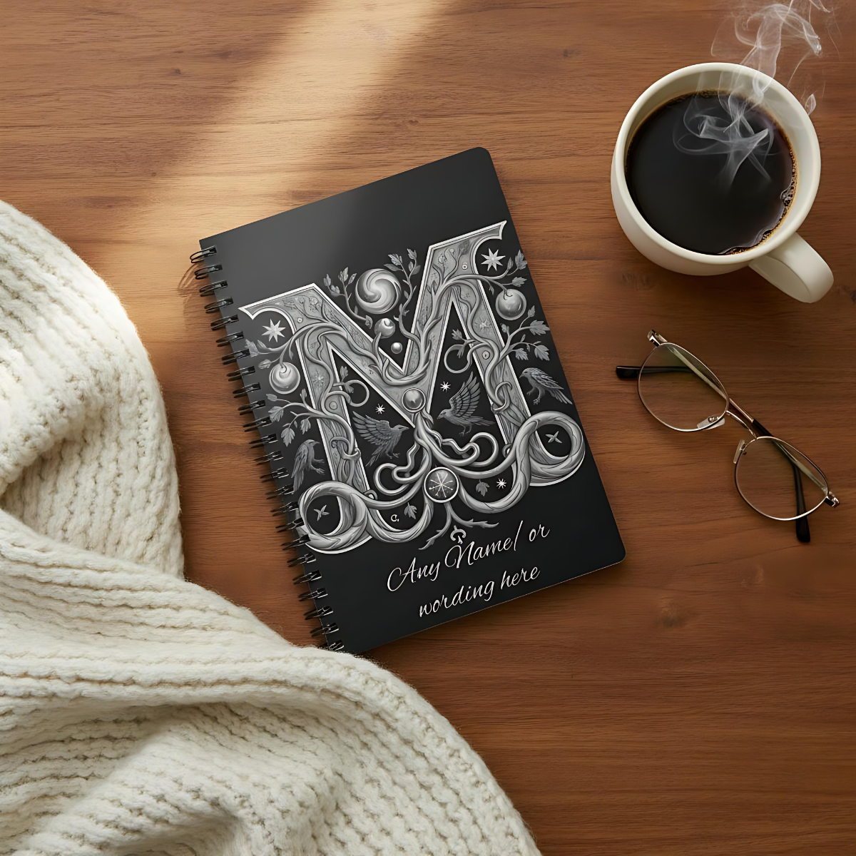 Personalized Norse Witchy Monogram A5 Notebook, Custom Journal.