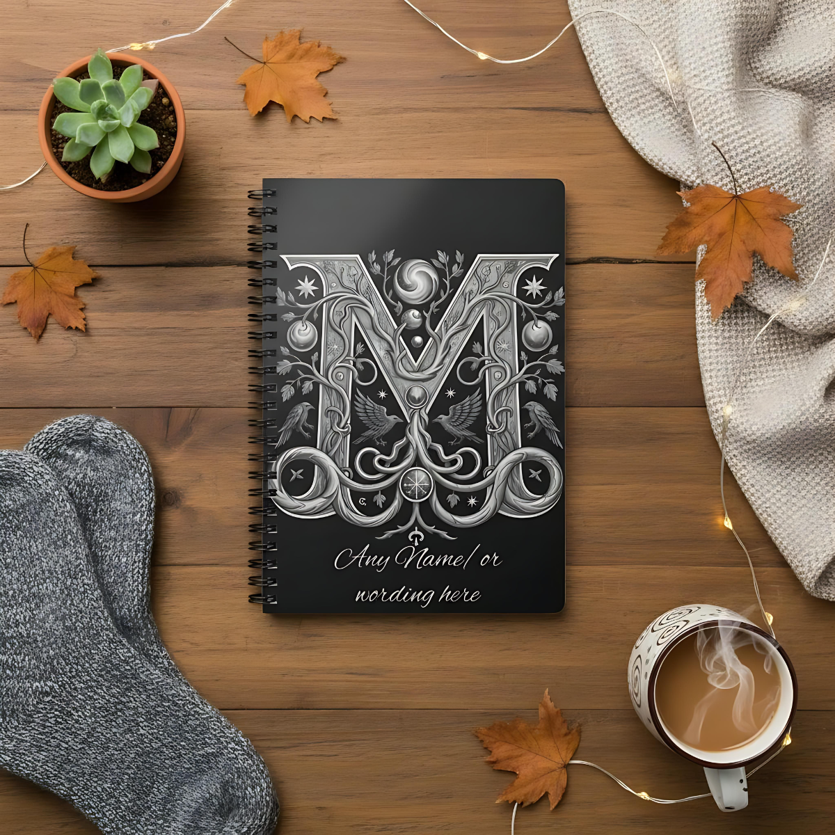 Personalized Norse Witchy Monogram A5 Notebook, Custom Journal.