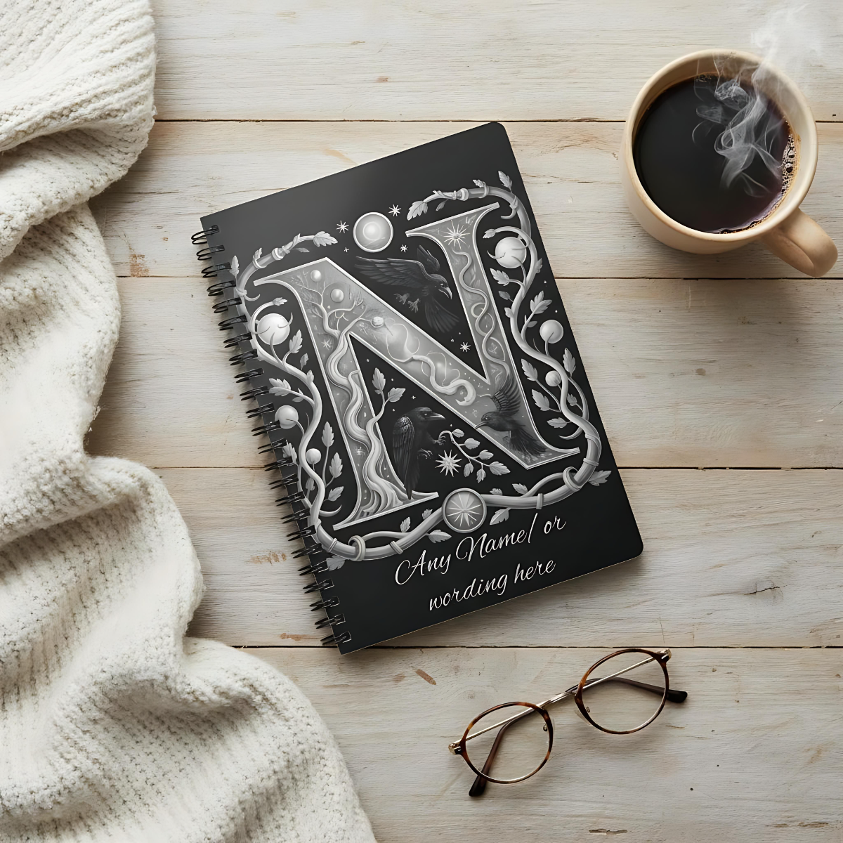 Personalized Norse Witchy Monogram A5 Notebook, Custom Journal.