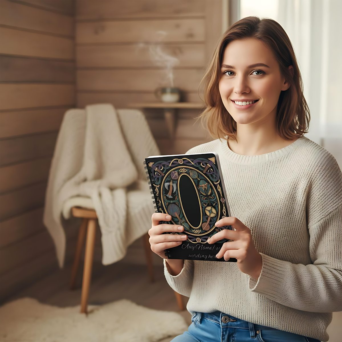 Personalized Norse Witchy Monogram A5 Notebook, Custom Journal,Monogram Notebook, Grimoire Journal, Book Of Shadows, Viking Grimoire Journal