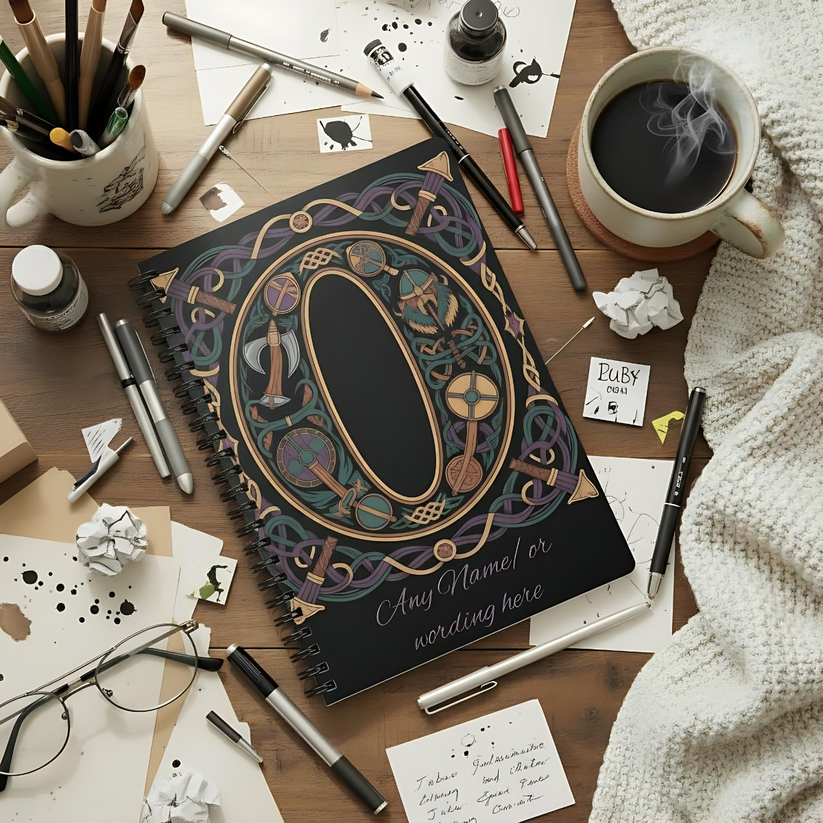 Personalized Norse Witchy Monogram A5 Notebook, Custom Journal,Monogram Notebook, Grimoire Journal, Book Of Shadows, Viking Grimoire Journal