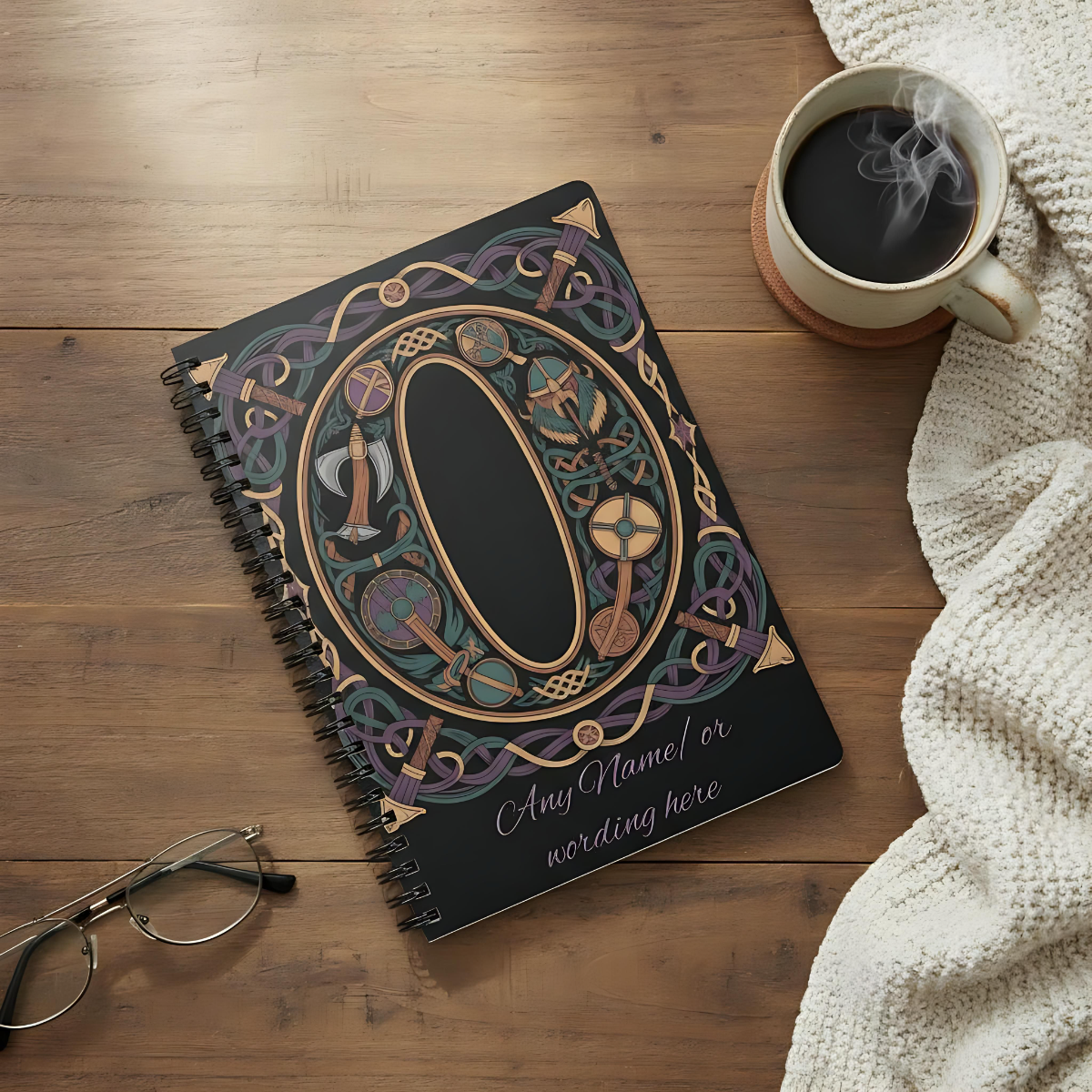 Personalized Norse Witchy Monogram A5 Notebook, Custom Journal,Monogram Notebook, Grimoire Journal, Book Of Shadows, Viking Grimoire Journal