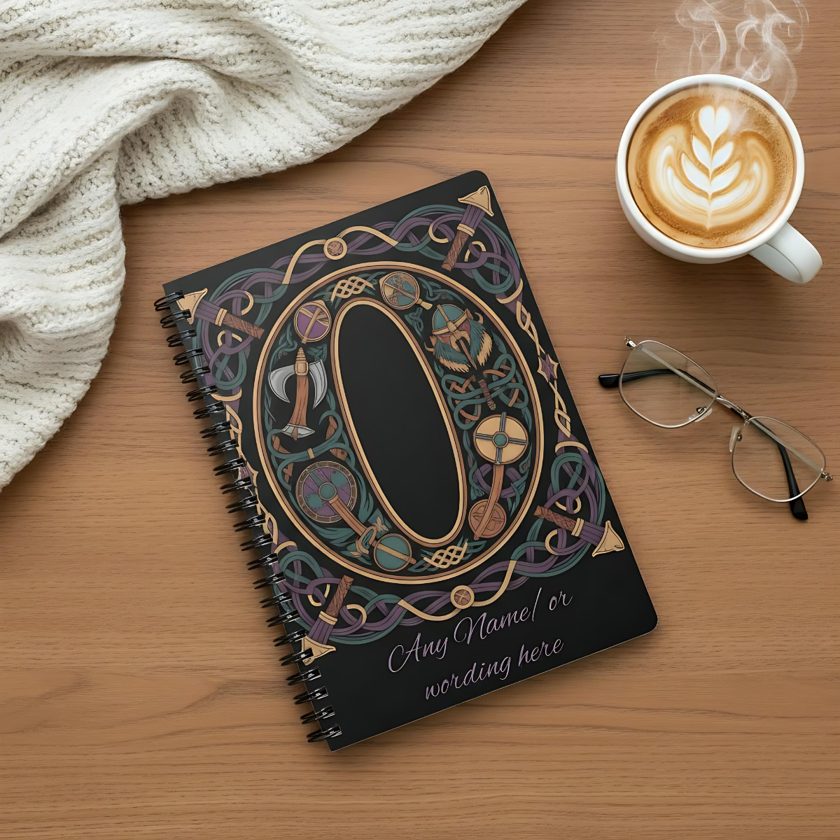 Personalized Norse Witchy Monogram A5 Notebook, Custom Journal,Monogram Notebook, Grimoire Journal, Book Of Shadows, Viking Grimoire Journal
