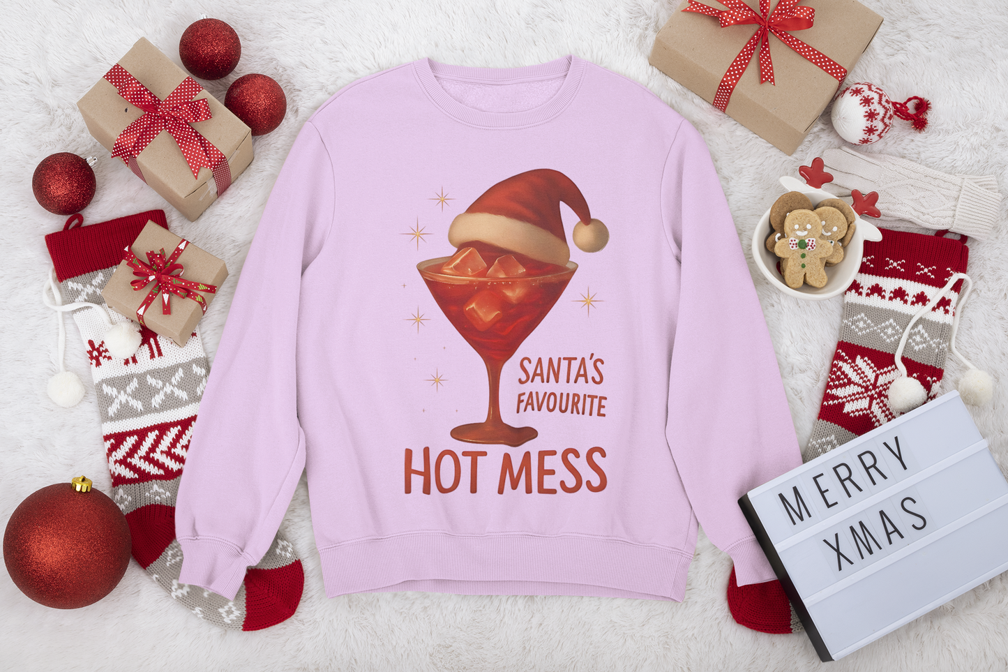 Santa's Favorite Hot Mess Sweater, Christmas Martini, Ugly Christmas Jumper.