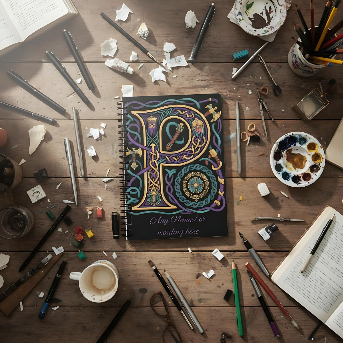 Personalized Norse Witchy Monogram A5 Notebook, Custom Journal.