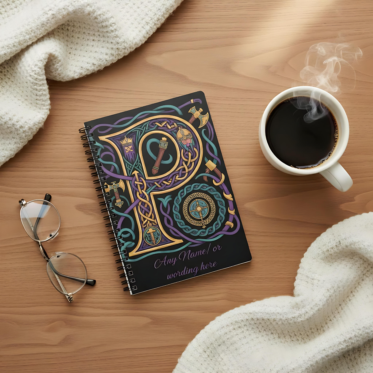 Personalized Norse Witchy Monogram A5 Notebook, Custom Journal.