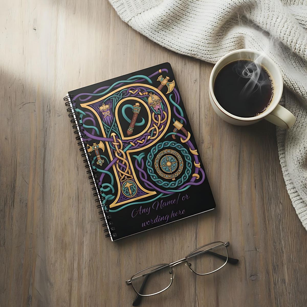 Personalized Norse Witchy Monogram A5 Notebook, Custom Journal.