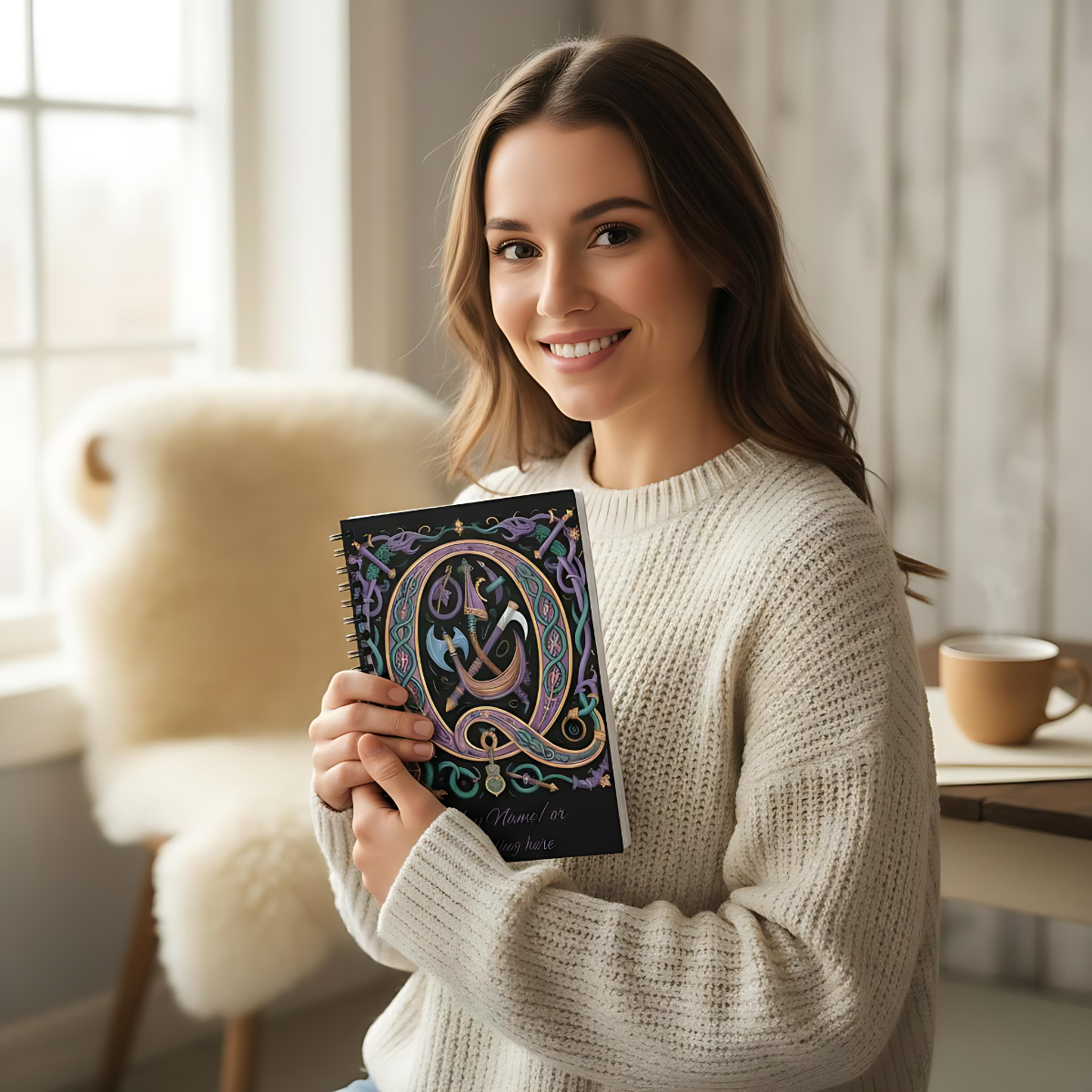 Personalized Norse Witchy Monogram A5 Notebook, Custom Journal.