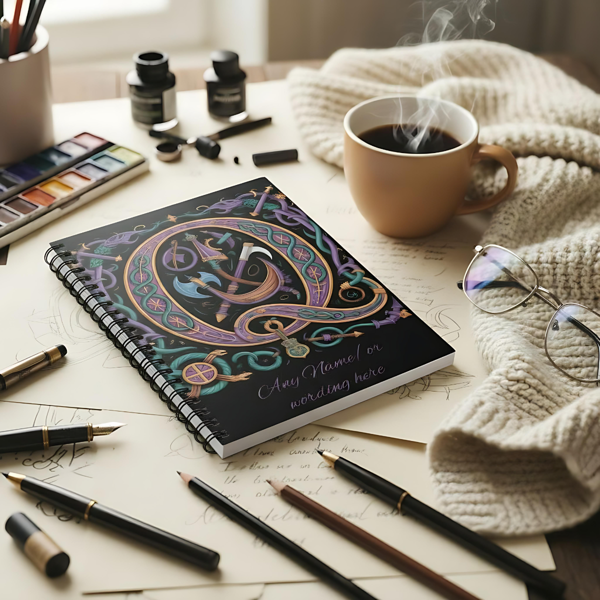 Personalized Norse Witchy Monogram A5 Notebook, Custom Journal.