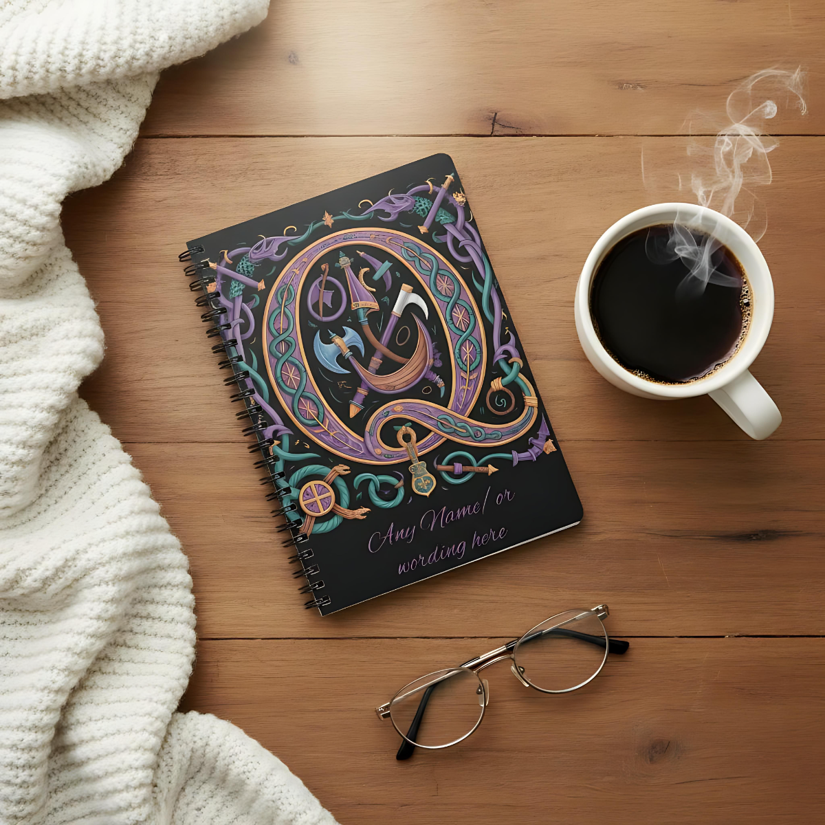 Personalized Norse Witchy Monogram A5 Notebook, Custom Journal.