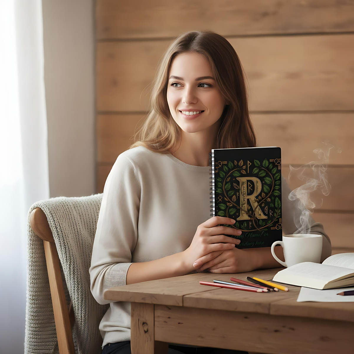 Personalized Norse Witchy Monogram A5 Notebook, Custom Journal,Monogram Notebook, Grimoire Journal, Book Of Shadows, Viking Grimoire Journal