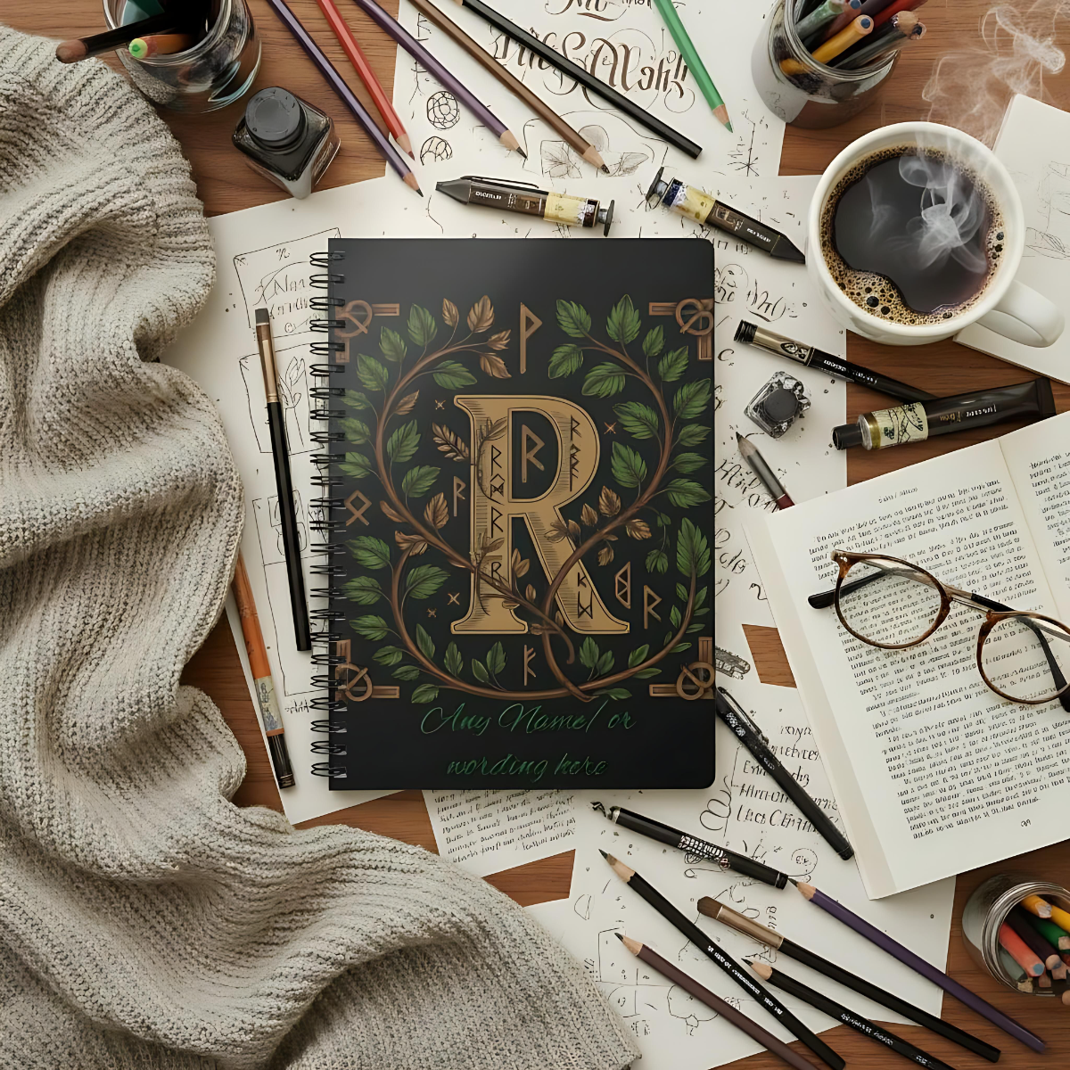 Personalized Norse Witchy Monogram A5 Notebook, Custom Journal,Monogram Notebook, Grimoire Journal, Book Of Shadows, Viking Grimoire Journal