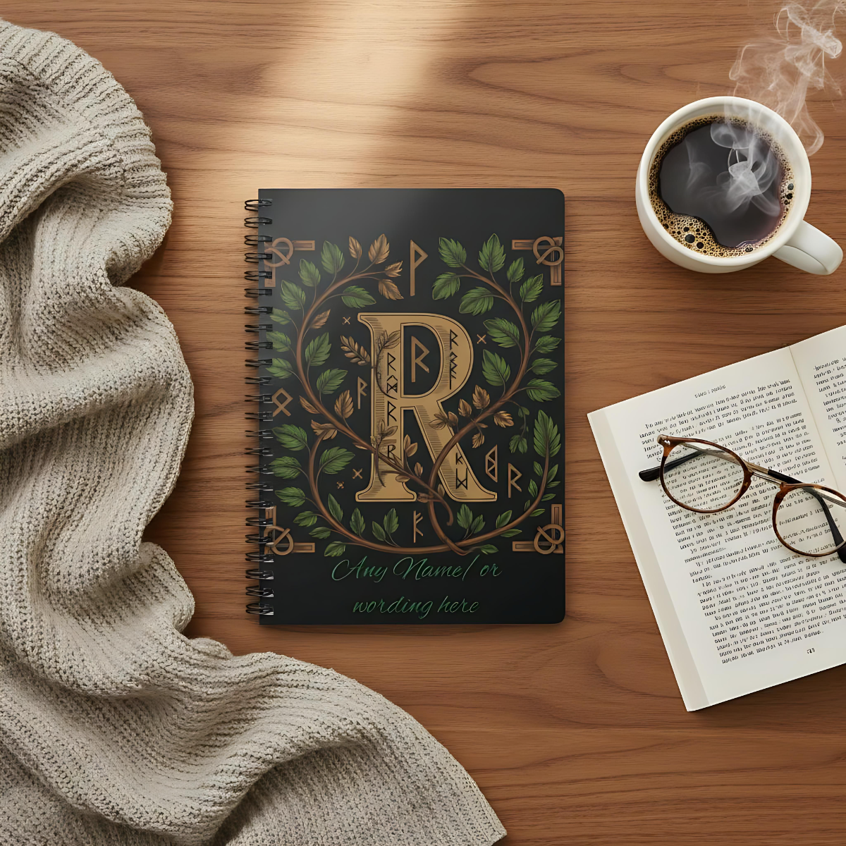 Personalized Norse Witchy Monogram A5 Notebook, Custom Journal,Monogram Notebook, Grimoire Journal, Book Of Shadows, Viking Grimoire Journal
