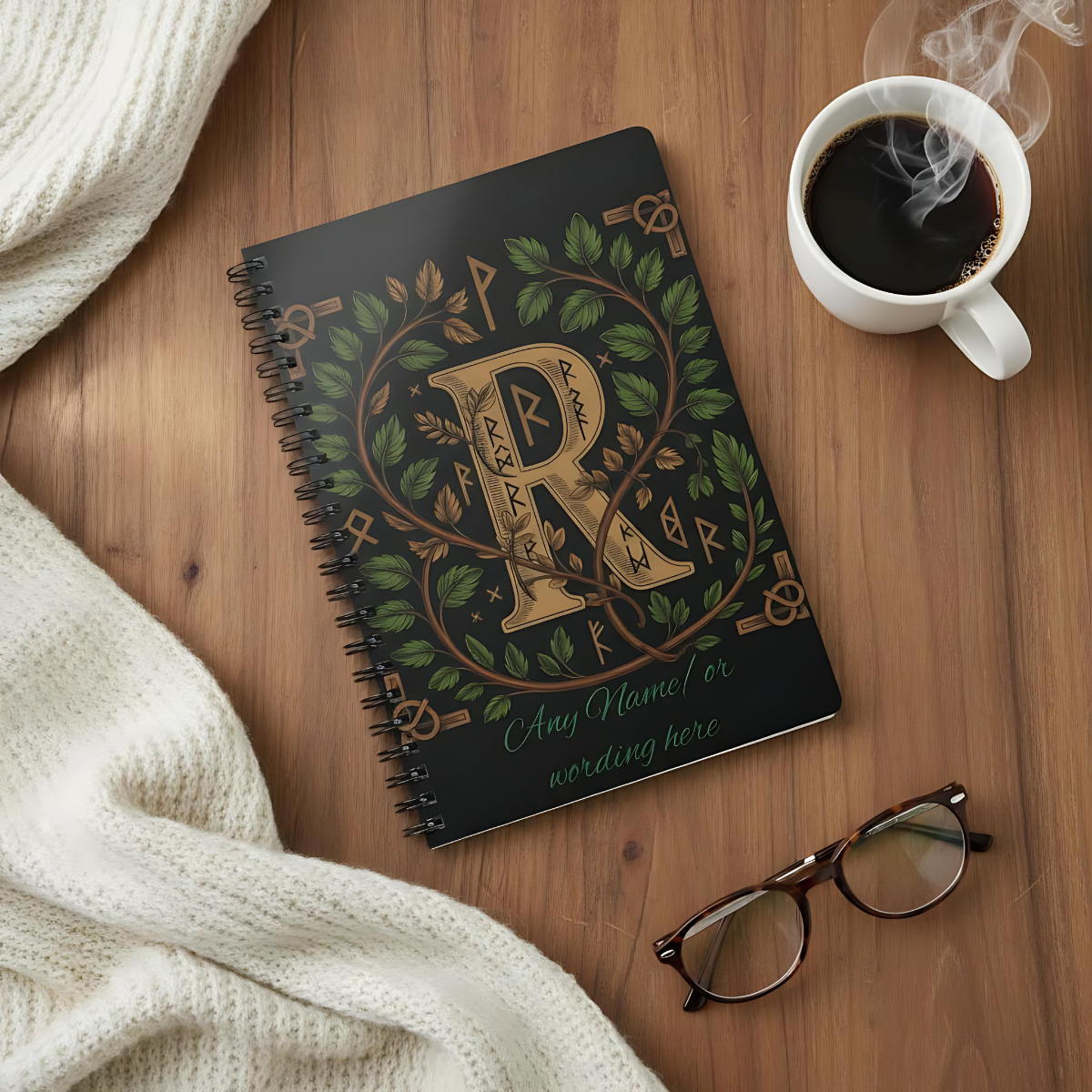 Personalized Norse Witchy Monogram A5 Notebook, Custom Journal,Monogram Notebook, Grimoire Journal, Book Of Shadows, Viking Grimoire Journal