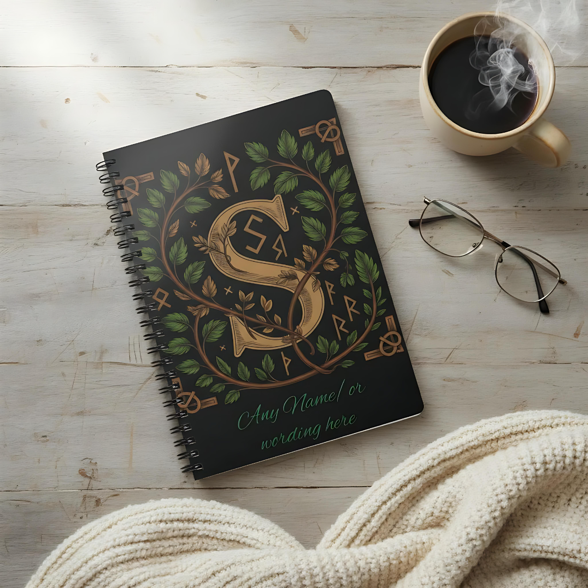 Personalized Norse Witchy Monogram A5 Notebook, Custom Journal.