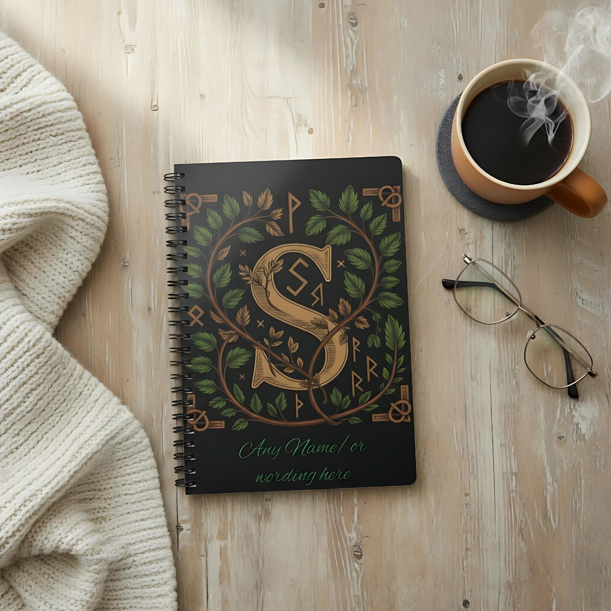 Personalized Norse Witchy Monogram A5 Notebook, Custom Journal.