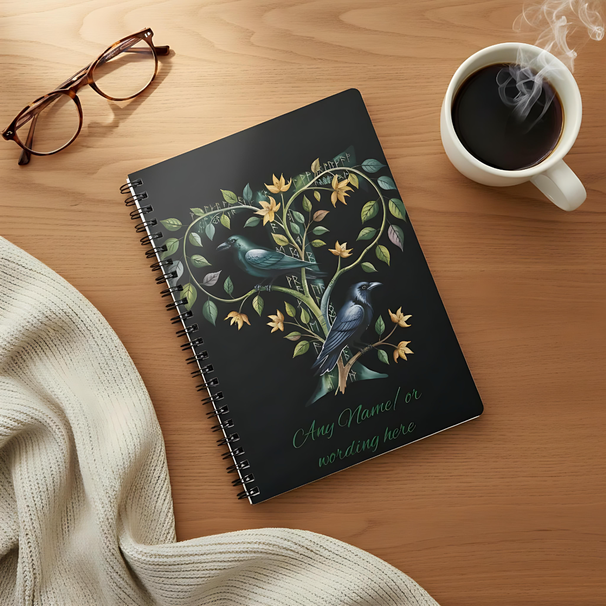 Personalized Norse Witchy Monogram A5 Notebook, Custom Journal,Monogram Notebook, Grimoire Journal, Book Of Shadows, Viking Grimoire Journal