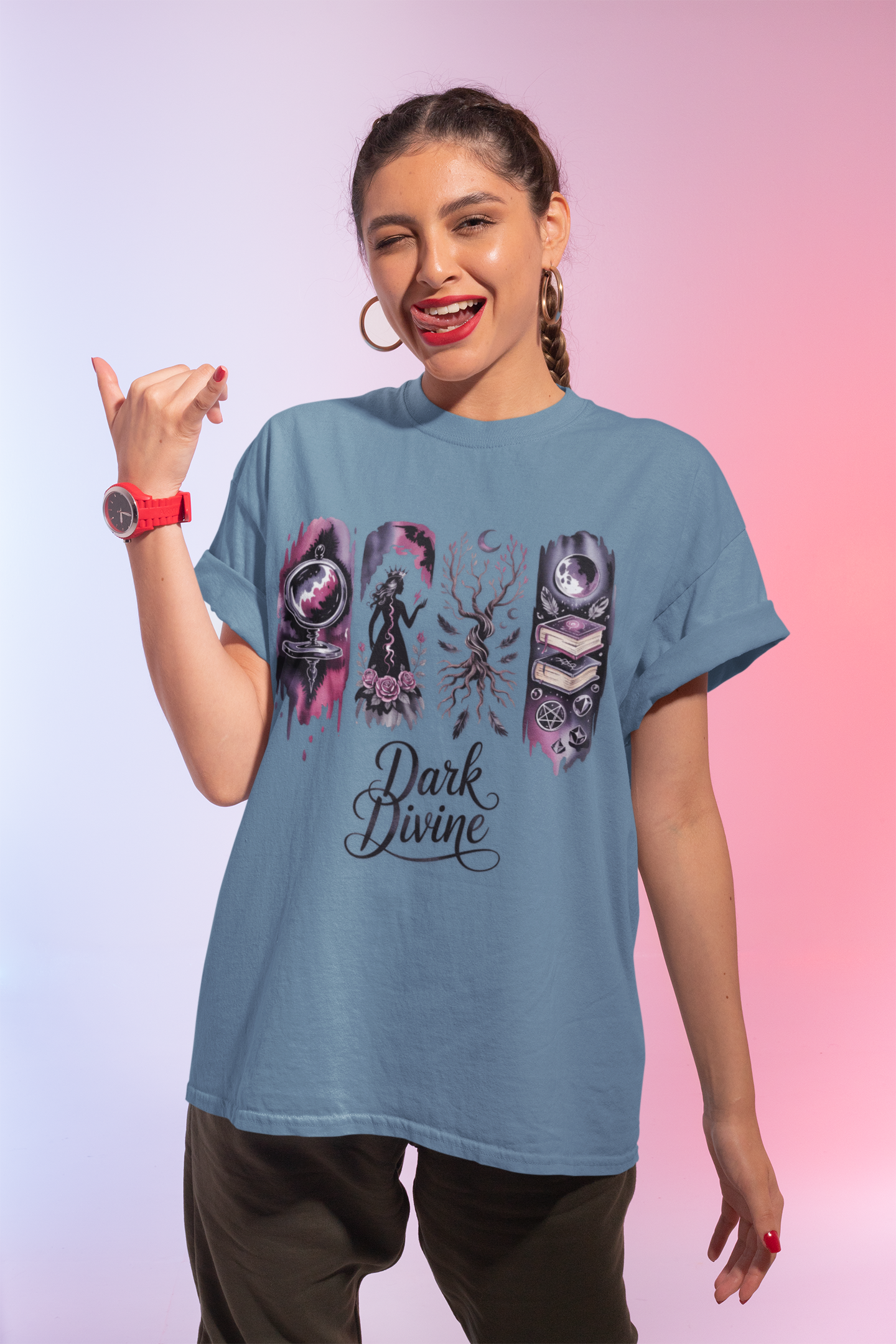 Dark Divine Witchy Glam T-Shirt | Dark Feminine Energy Shirt | Gothic Witchcore Aesthetic Tee |