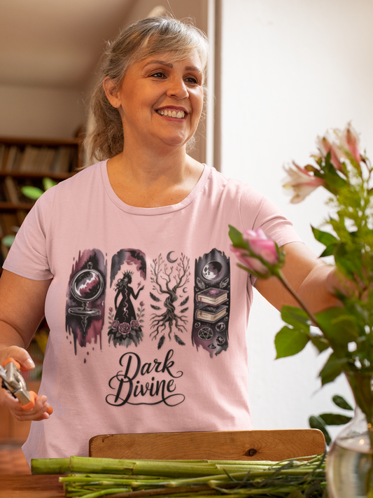 Dark Divine Witchy Glam T-Shirt | Dark Feminine Energy Shirt | Gothic Witchcore Aesthetic Tee |
