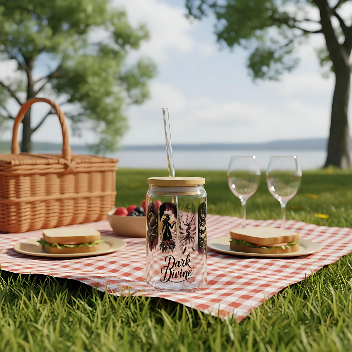 Dark Divine Sipper Glass, 16oz  | Witchy Glam Tumbler with Lid & Straw