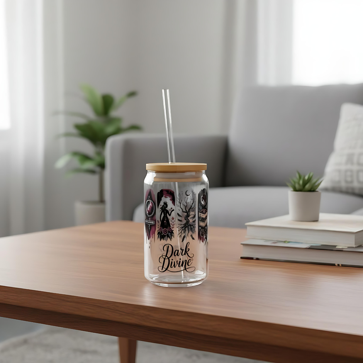 Dark Divine Sipper Glass, 16oz  | Witchy Glam Tumbler with Lid & Straw