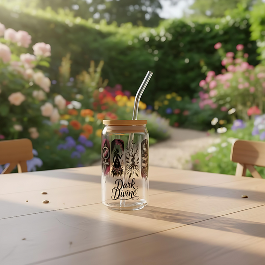 Dark Divine Sipper Glass, 16oz  | Witchy Glam Tumbler with Lid & Straw