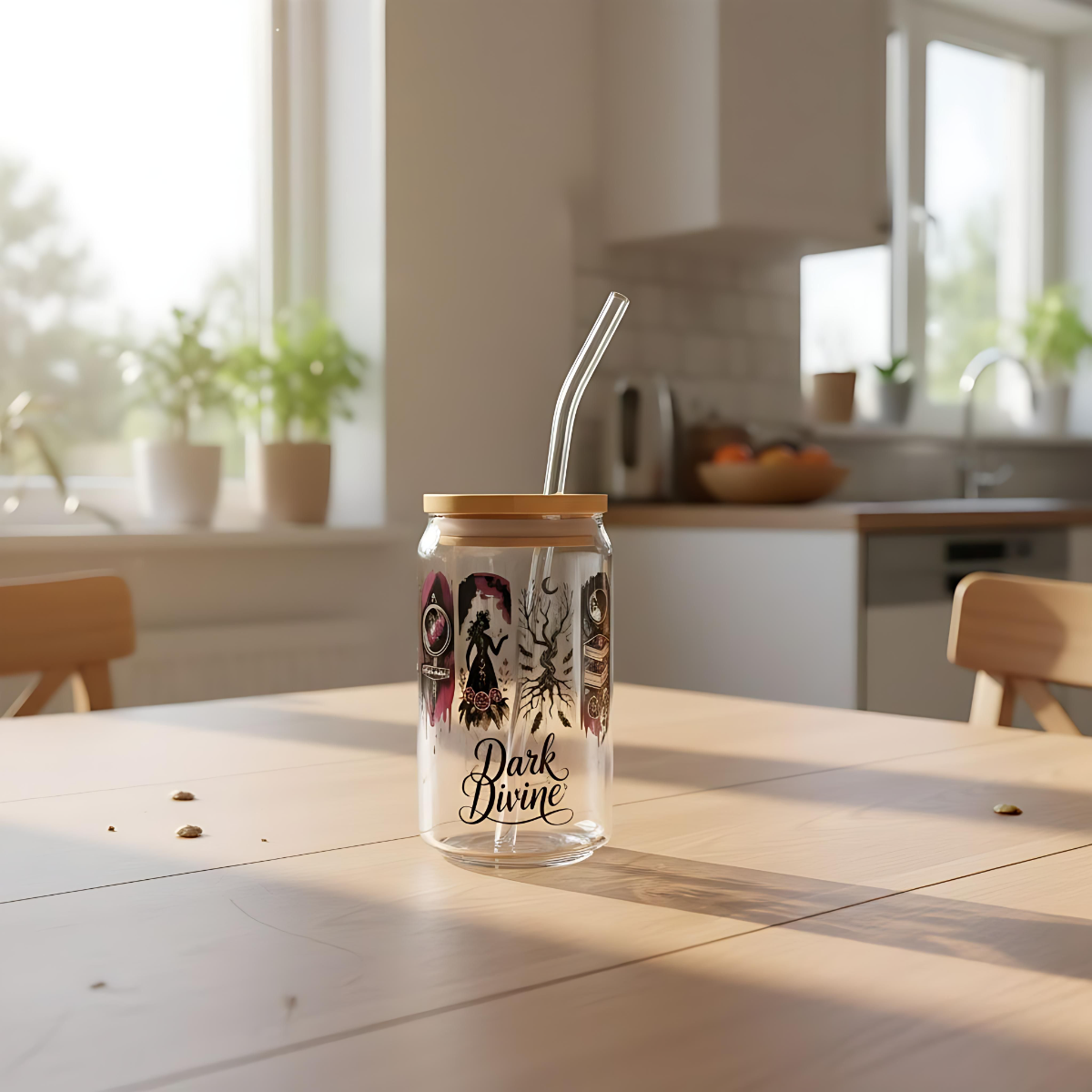 Dark Divine Sipper Glass, 16oz  | Witchy Glam Tumbler with Lid & Straw