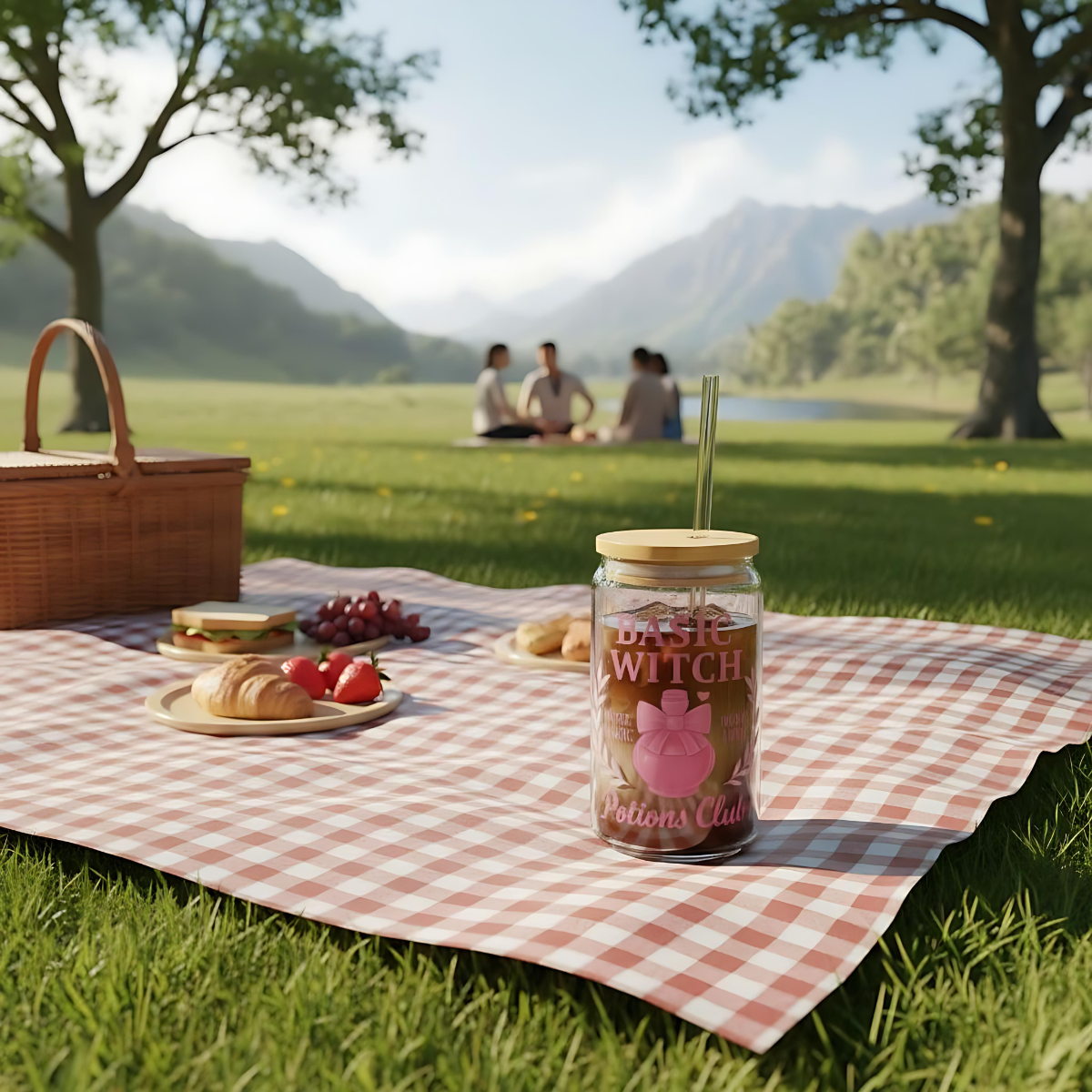 Basic Witch Potions Club Glass Can | Witchy Glam Tumbler with Lid & Straw | Cute Witch Aesthetic Cup | Eco-Friendly