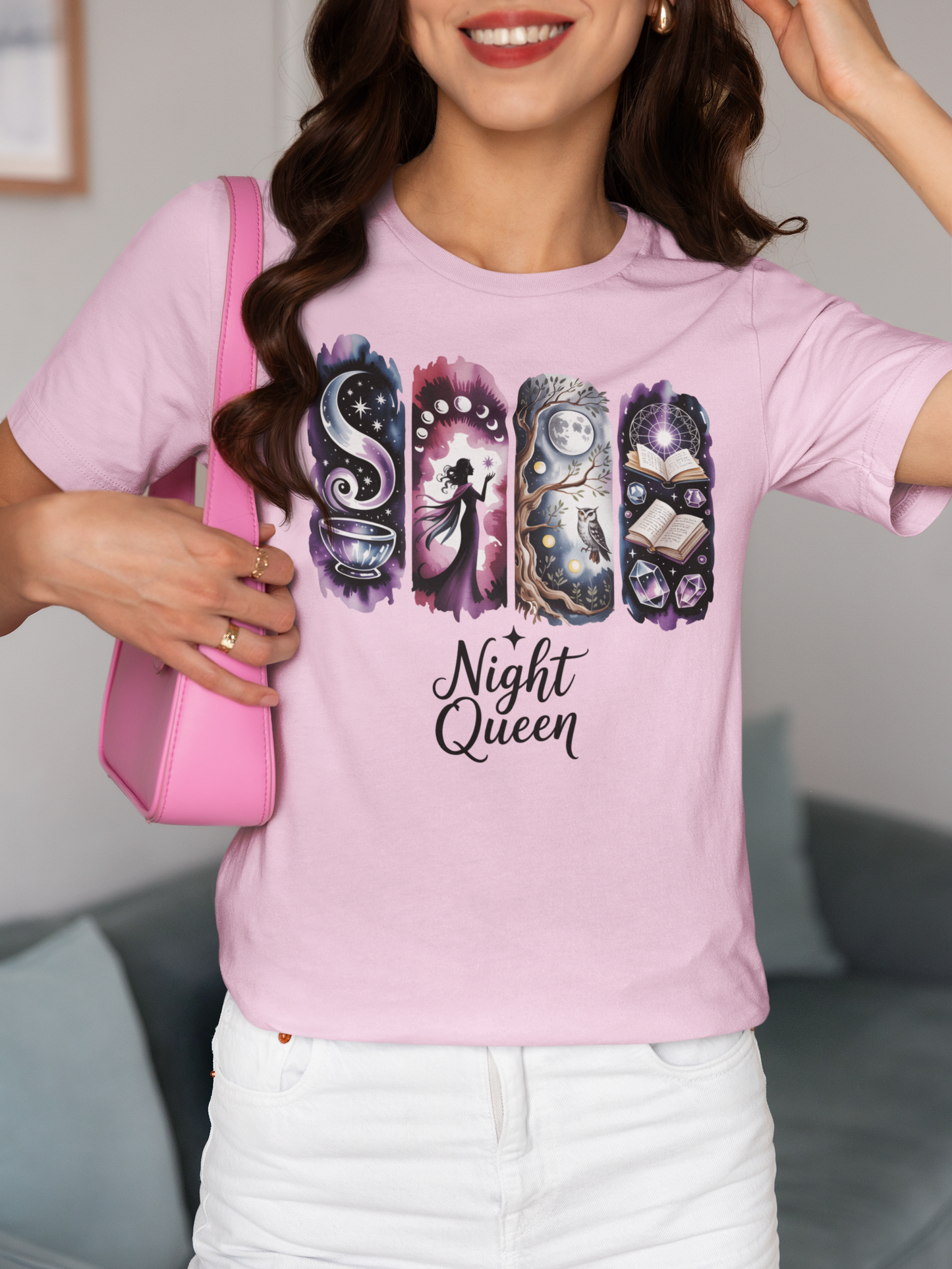 Night Queen Witchy T-Shirt | Witchy Glam Celestial Shirt | Dark Feminine Energy Tee | Moon Goddess Witchcore Graphic Top