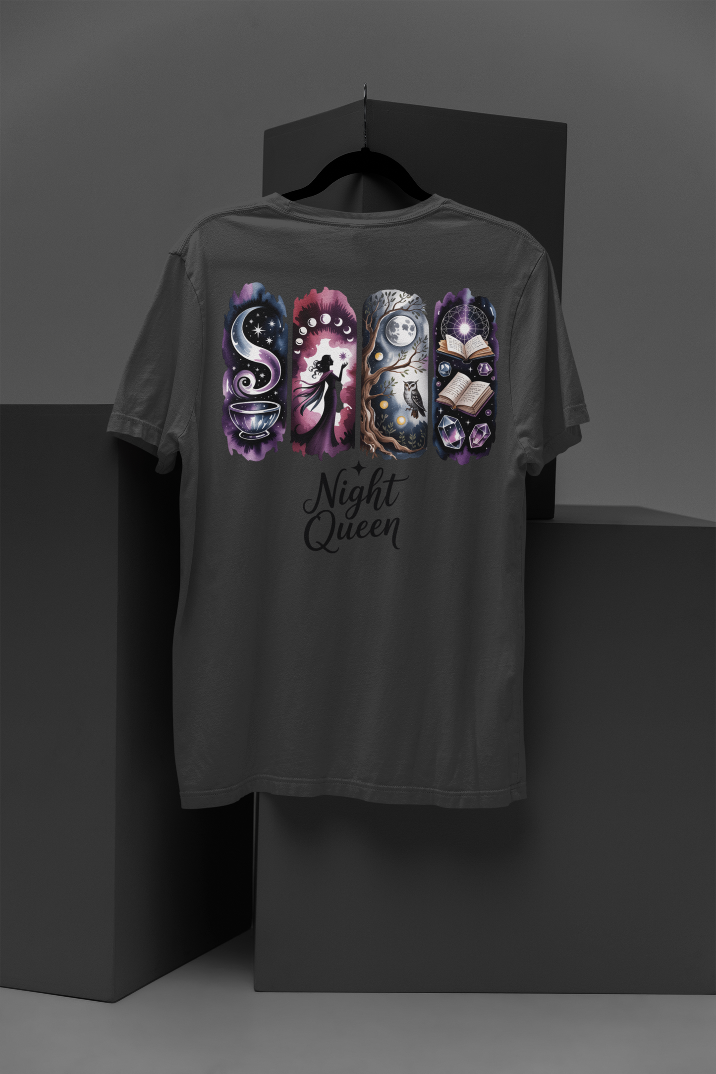 Night Queen Witchy T-Shirt | Witchy Glam Celestial Shirt | Dark Feminine Energy Tee | Moon Goddess Witchcore Graphic Top