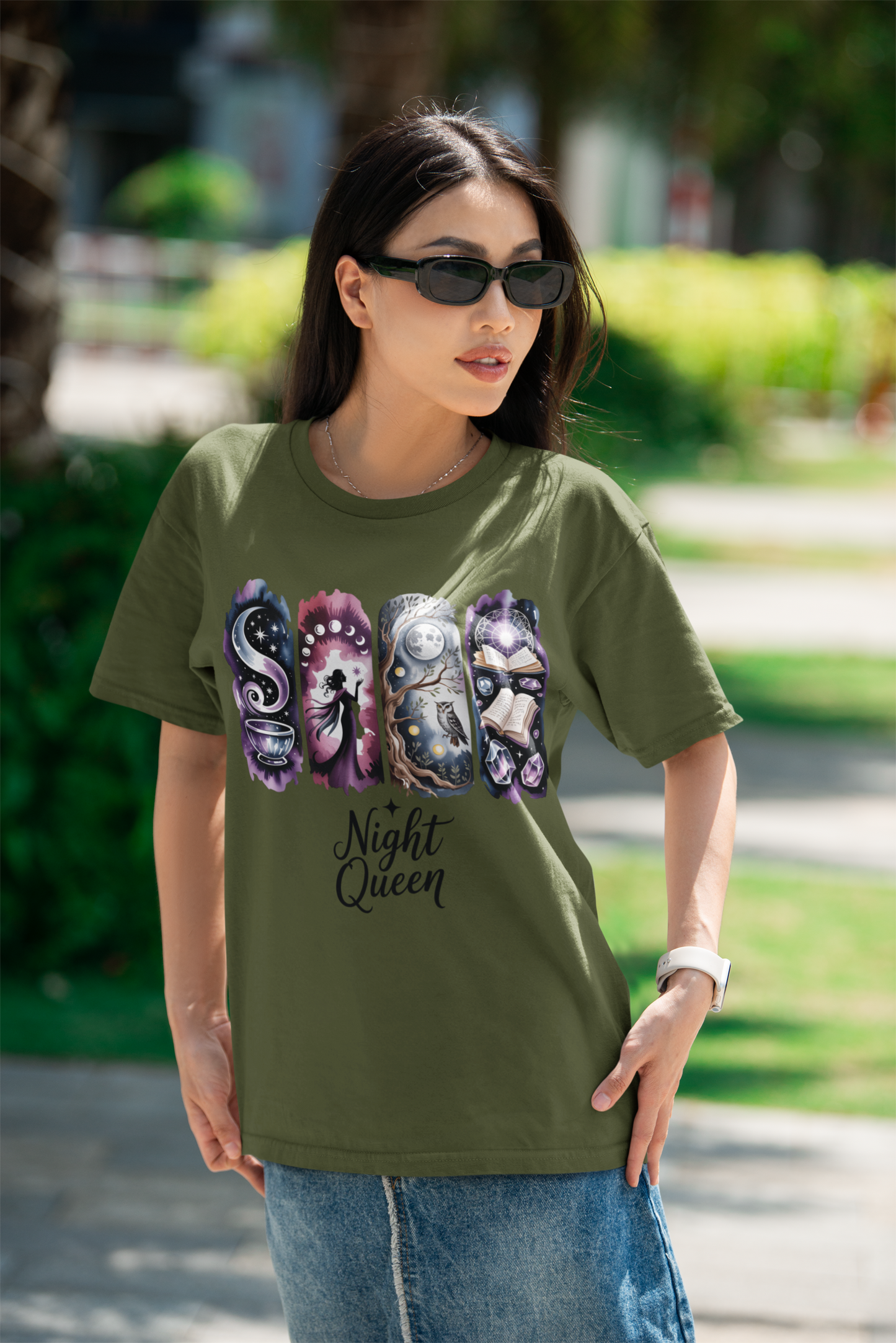 Night Queen Witchy T-Shirt | Witchy Glam Celestial Shirt | Dark Feminine Energy Tee | Moon Goddess Witchcore Graphic Top