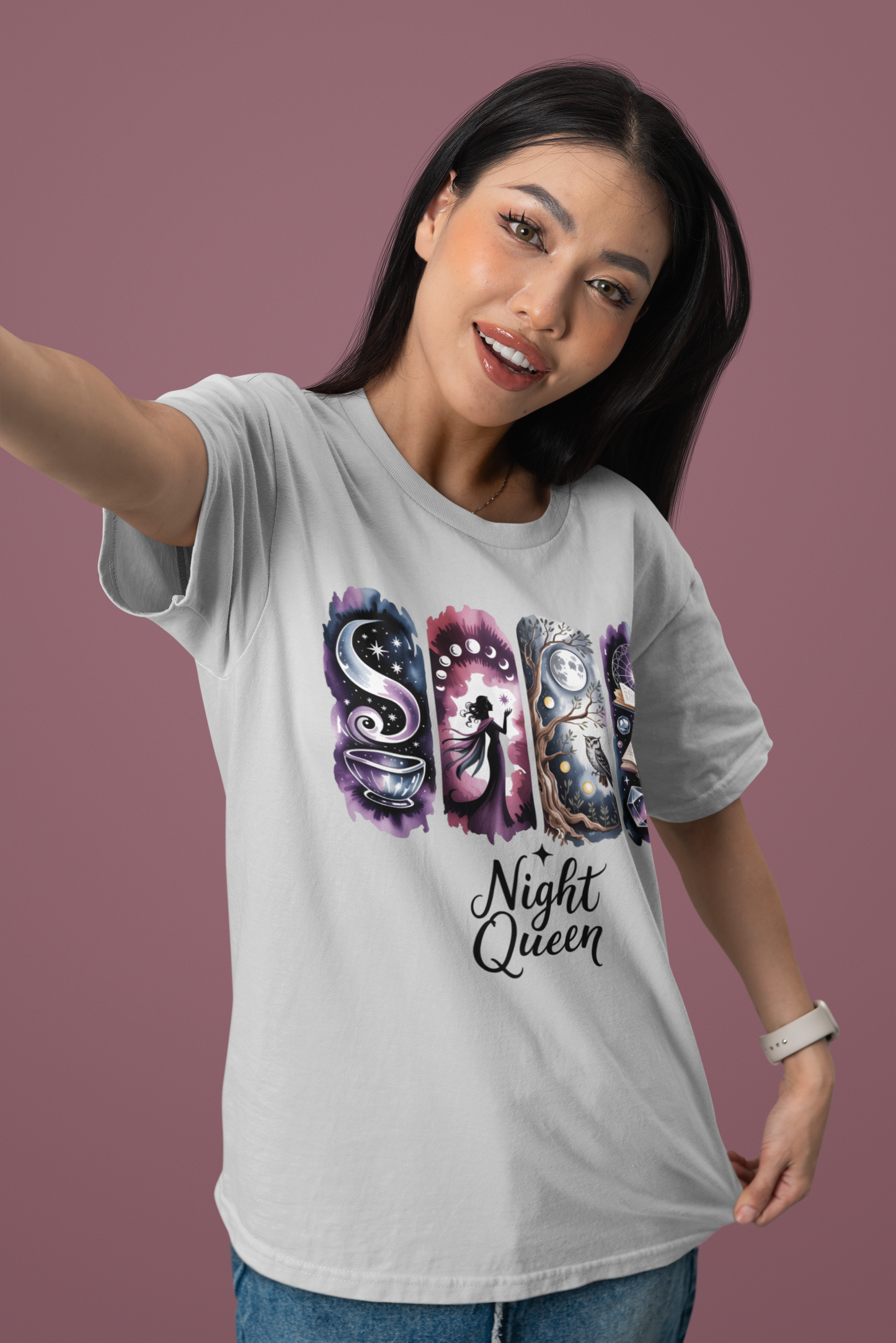 Night Queen Witchy T-Shirt | Witchy Glam Celestial Shirt | Dark Feminine Energy Tee | Moon Goddess Witchcore Graphic Top