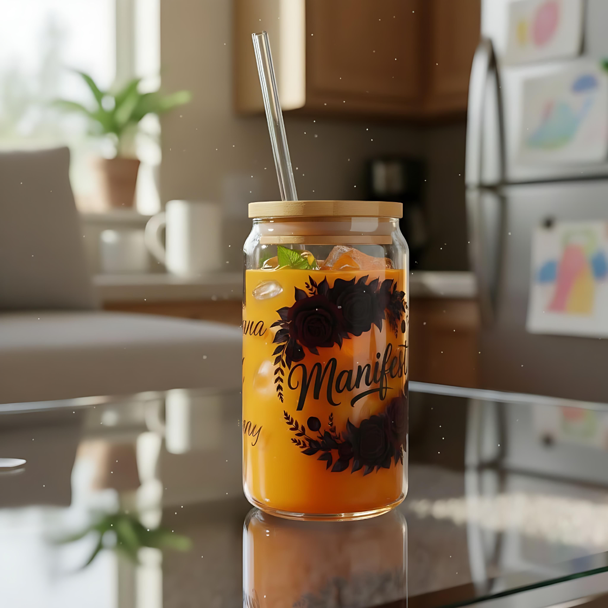 Personalized Manifest Glass Can | Witchy Glam Tumbler with Lid & Straw | Custom Name Manifestation Cup | Dark Feminine Gift for Her