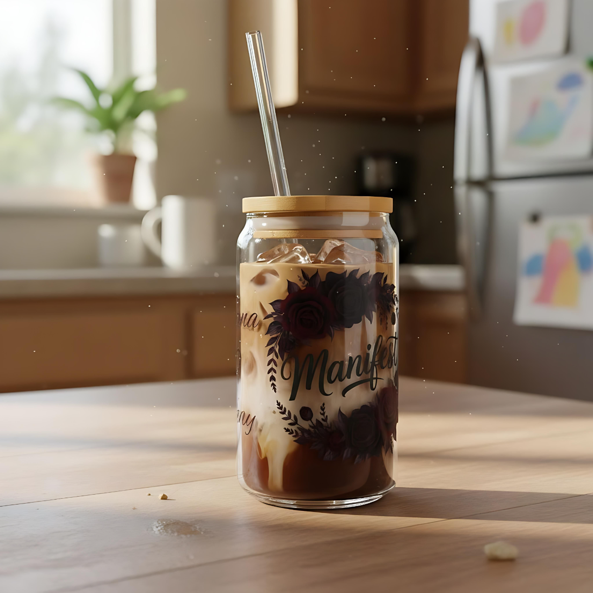 Personalized Manifest Glass Can | Witchy Glam Tumbler with Lid & Straw | Custom Name Manifestation Cup | Dark Feminine Gift for Her