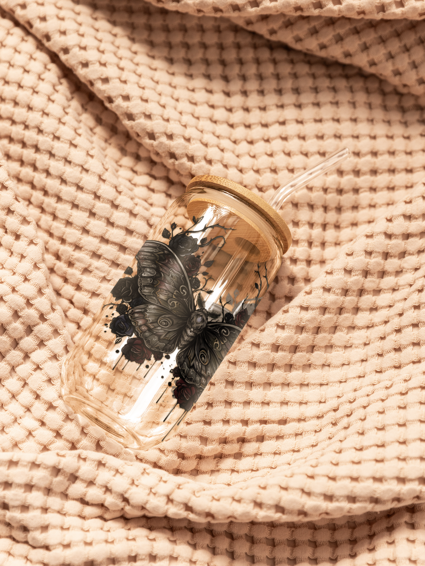 Death Moth Gothic Apparel  |  Sipper Glass, 16oz | Dark Aesthetic  | Gothic Gift for Her | Witchy Glam Dark Feminine