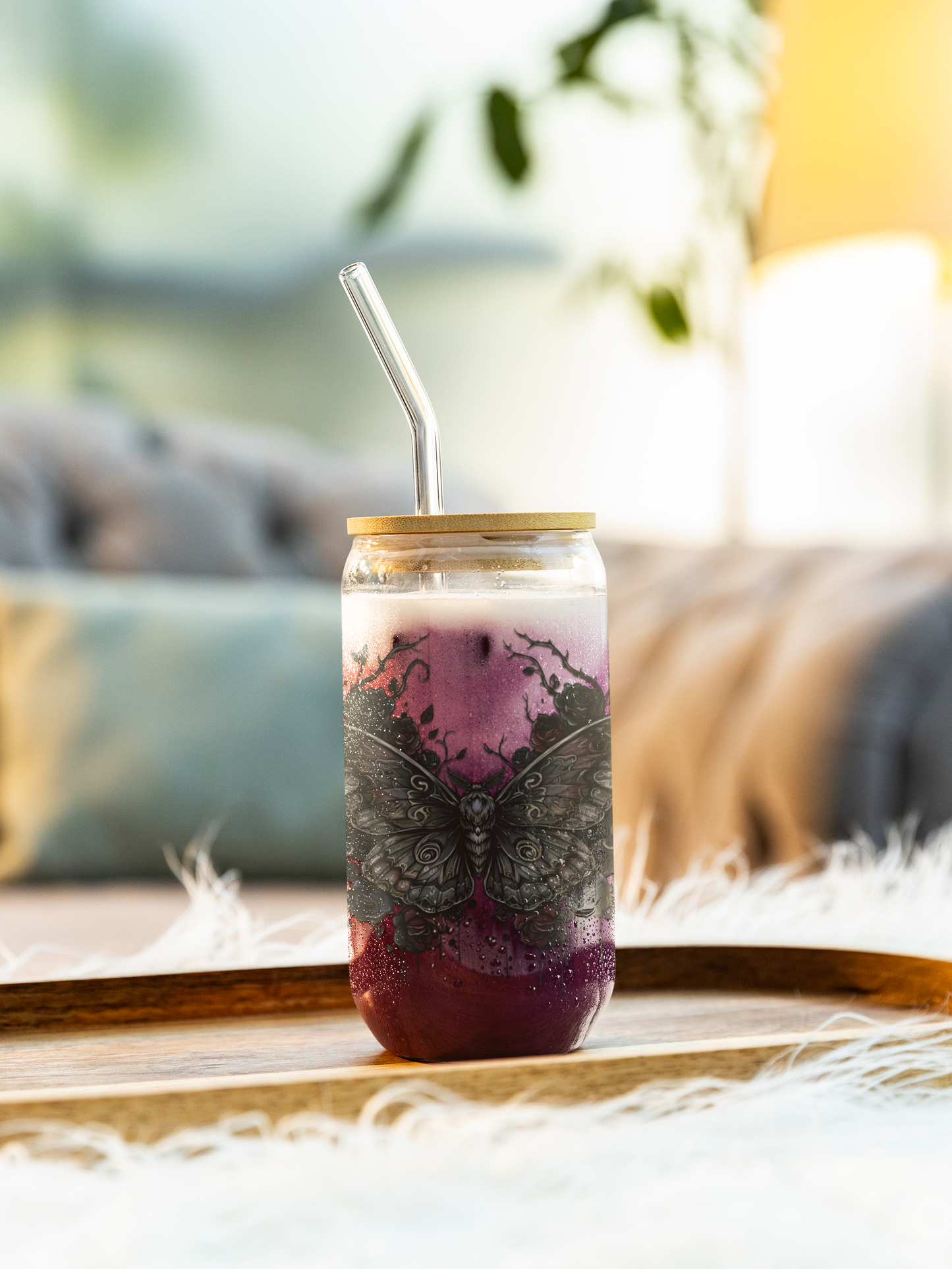 Death Moth Gothic Apparel  |  Sipper Glass, 16oz | Dark Aesthetic  | Gothic Gift for Her | Witchy Glam Dark Feminine