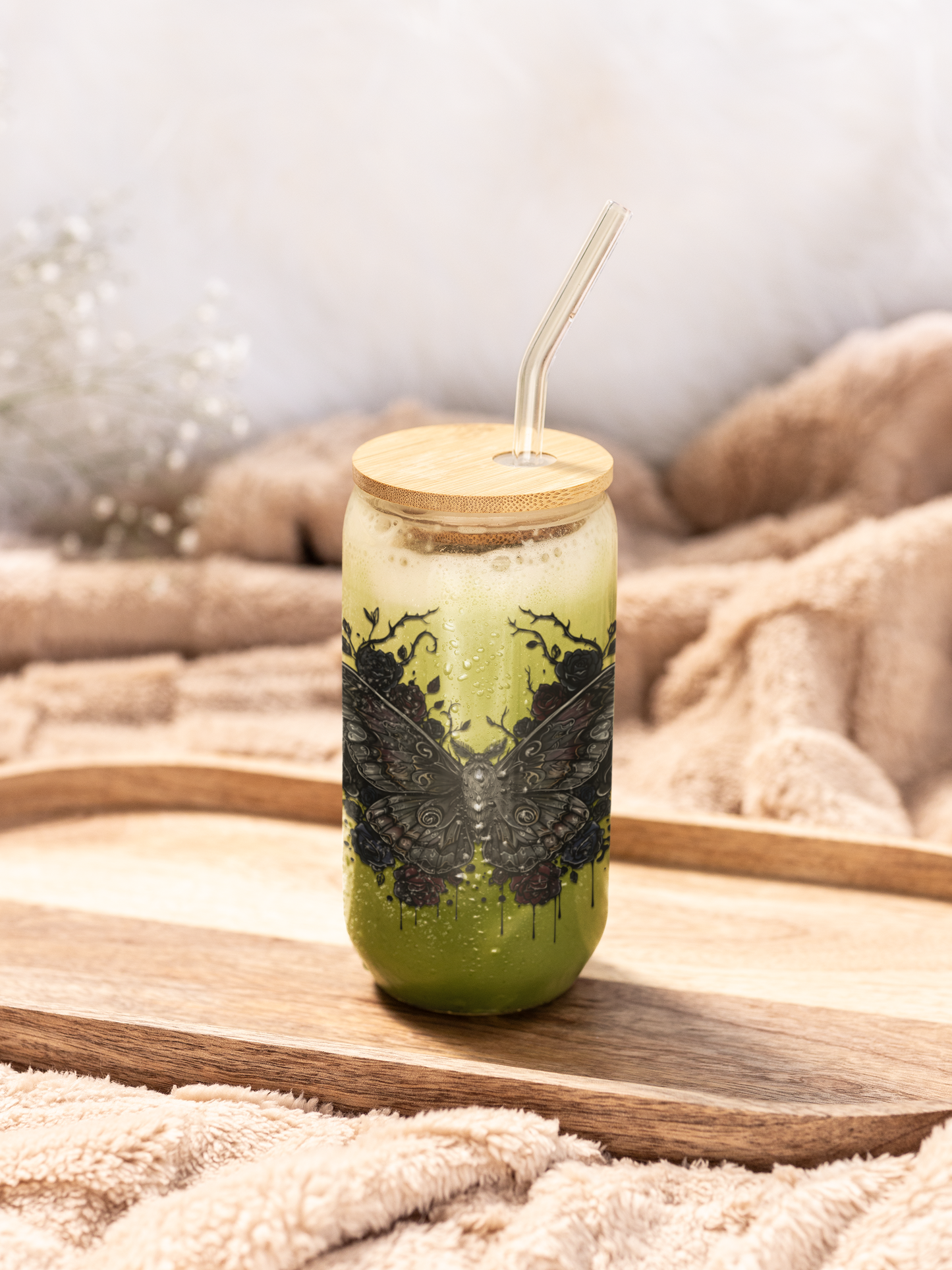 Death Moth Gothic Apparel  |  Sipper Glass, 16oz | Dark Aesthetic  | Gothic Gift for Her | Witchy Glam Dark Feminine