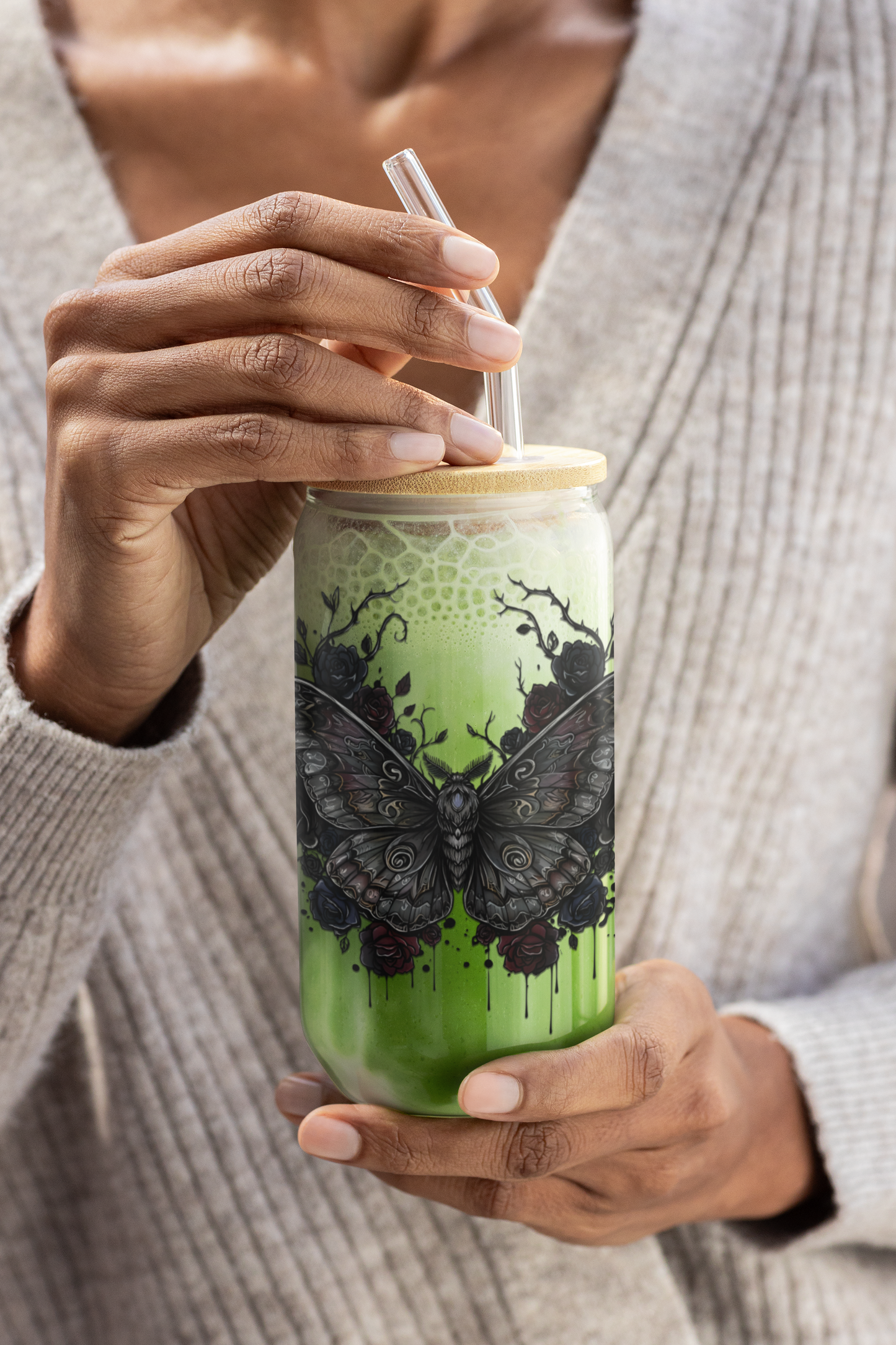 Death Moth Gothic Apparel  |  Sipper Glass, 16oz | Dark Aesthetic  | Gothic Gift for Her | Witchy Glam Dark Feminine