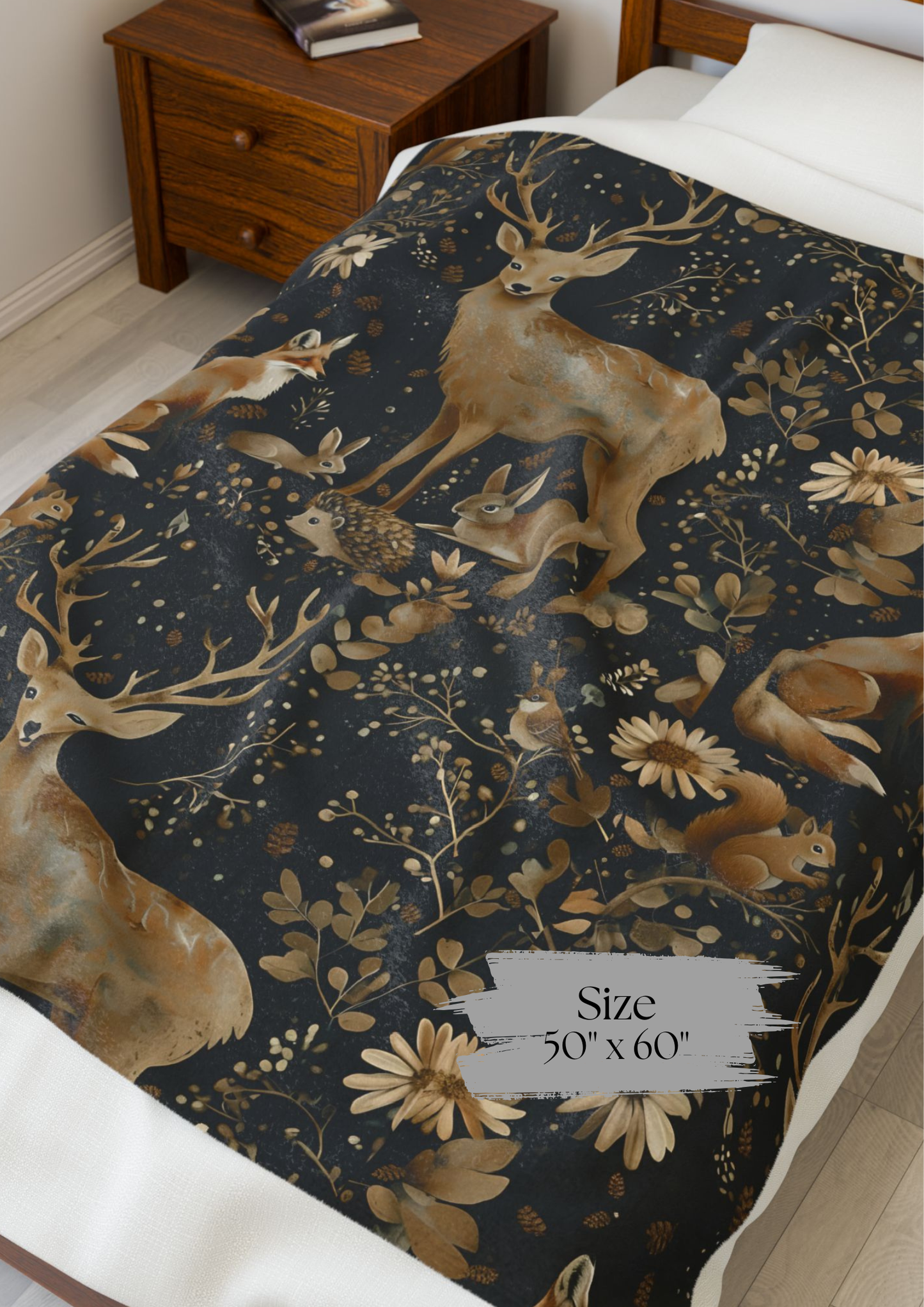 Woodland Blanket, Plush Velveteen Couch Throw, Cozy Forest Home Decor, Housewarming Gift for Nature Lovers