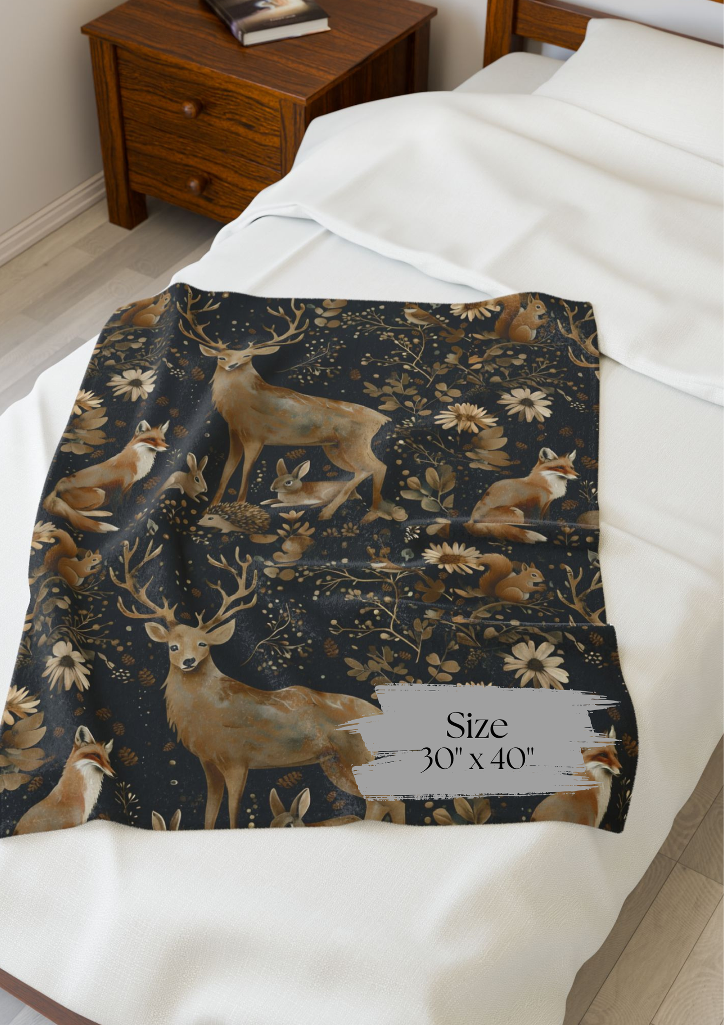 Woodland Blanket, Plush Velveteen Couch Throw, Cozy Forest Home Decor, Housewarming Gift for Nature Lovers