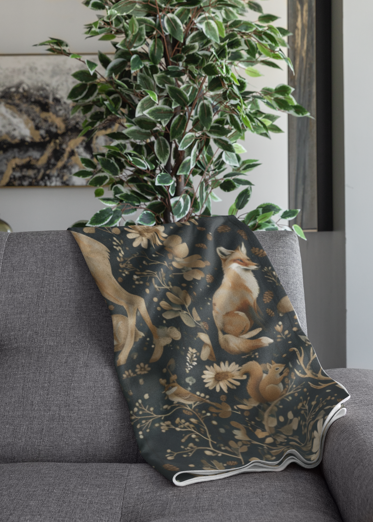 Forest Animal Throw, housewarming blanket, Artic Fleece Throw,  cozy nature home decor.