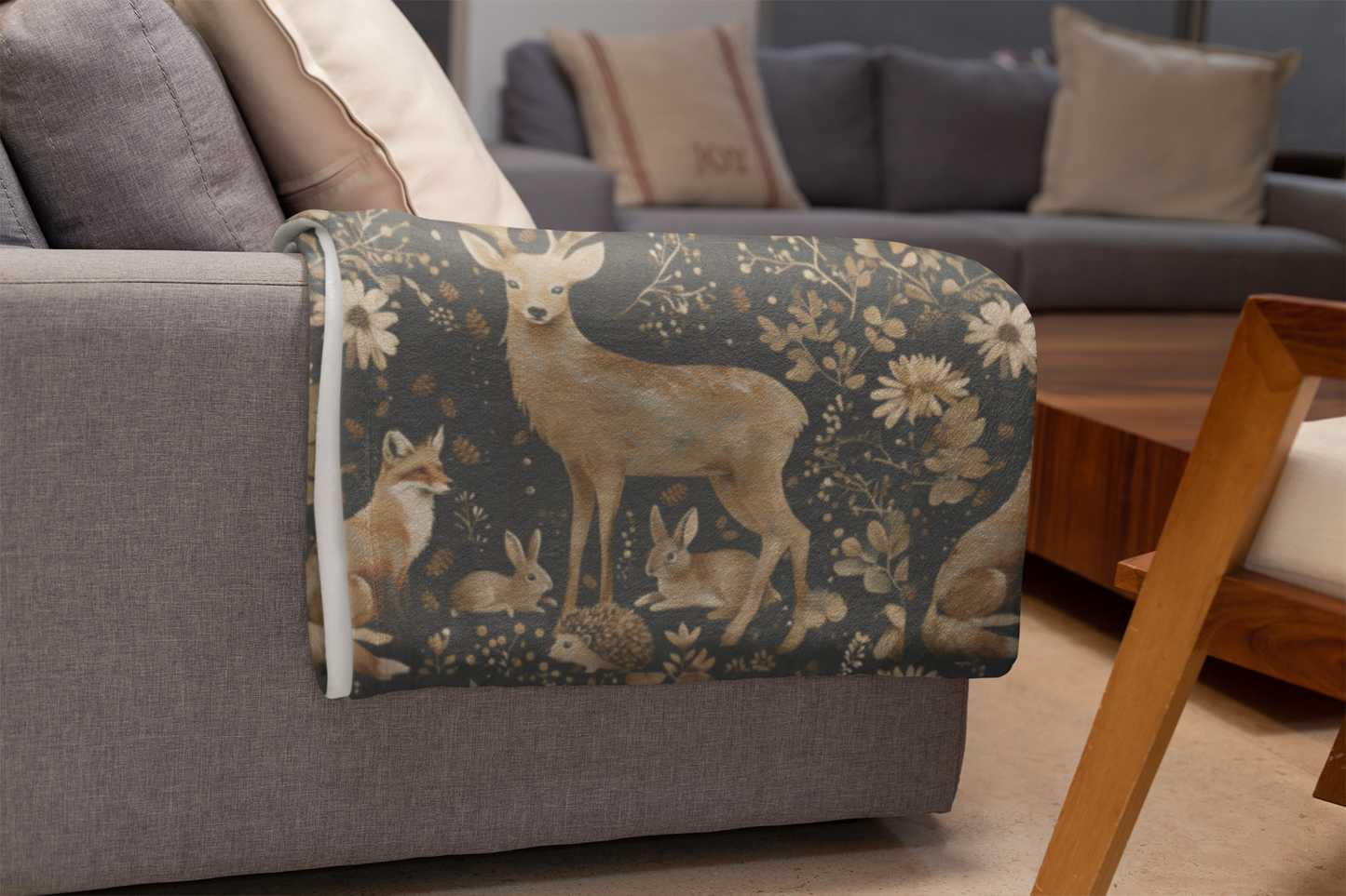 Forest Animal Throw, housewarming blanket, Artic Fleece Throw,  cozy nature home decor.