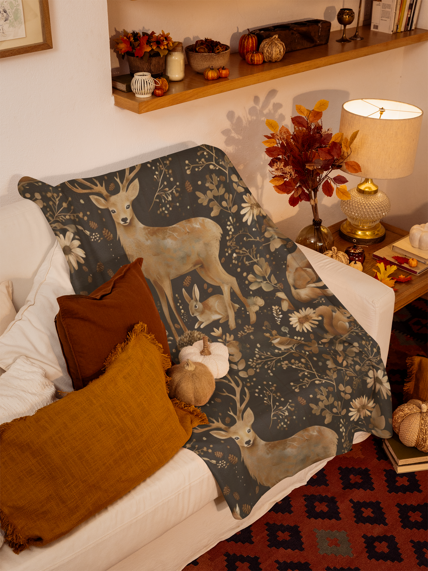 Forest Animal Throw, housewarming blanket, Artic Fleece Throw,  cozy nature home decor.