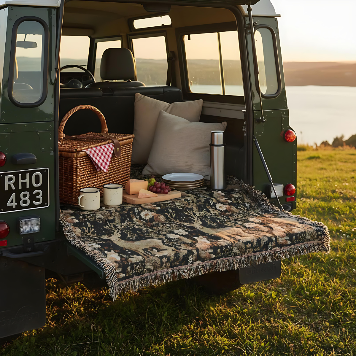 Cozy Nature-Inspired Woven Blanket, Rustic Decor, Gifts for Campers, Deer Tapestry, Warm Throw for Home