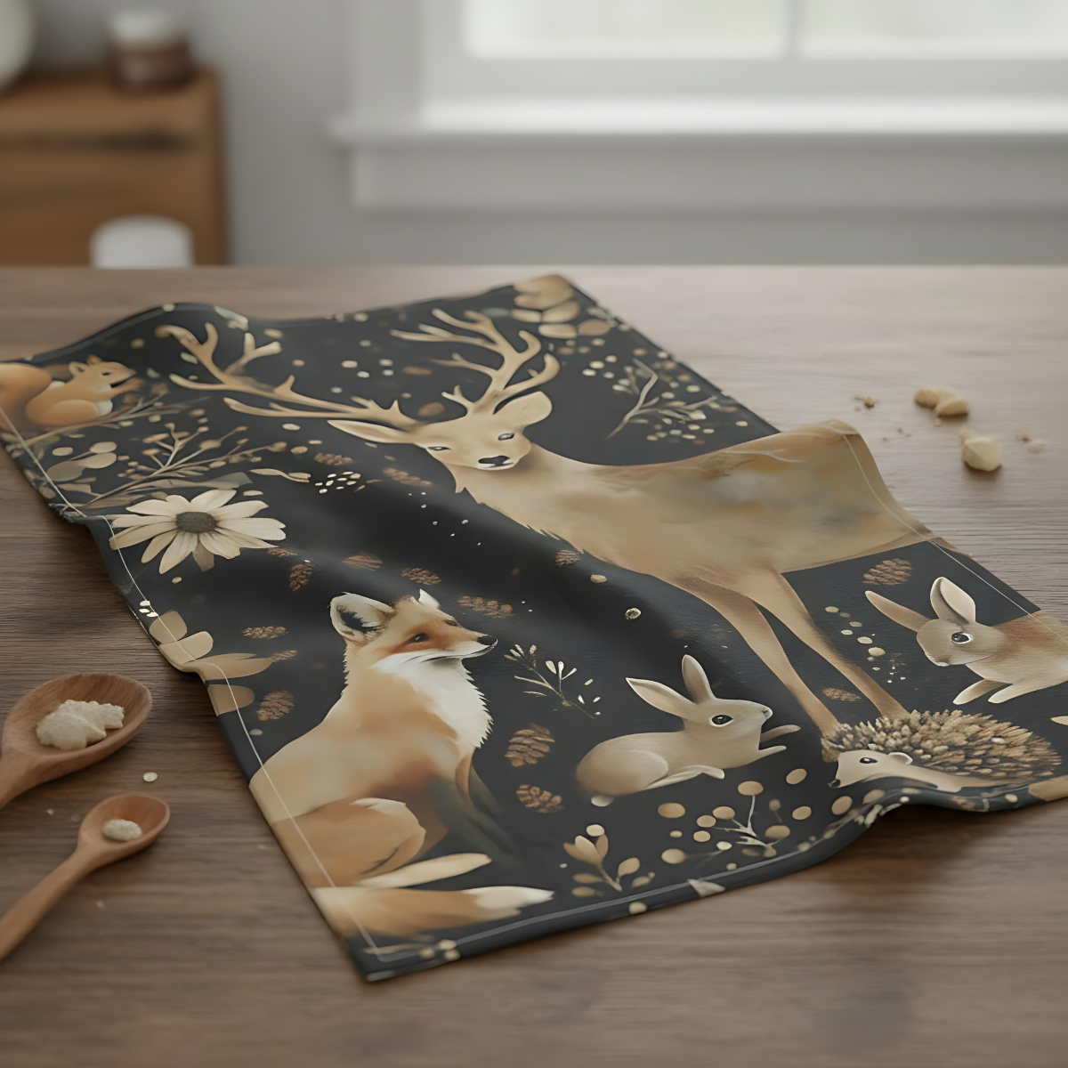 Rustic Tea Towels for Home Decor ,Woodland Animal Kitchen Linens, Cottage Core Style, House Warming Gift, Farmhouse Charm